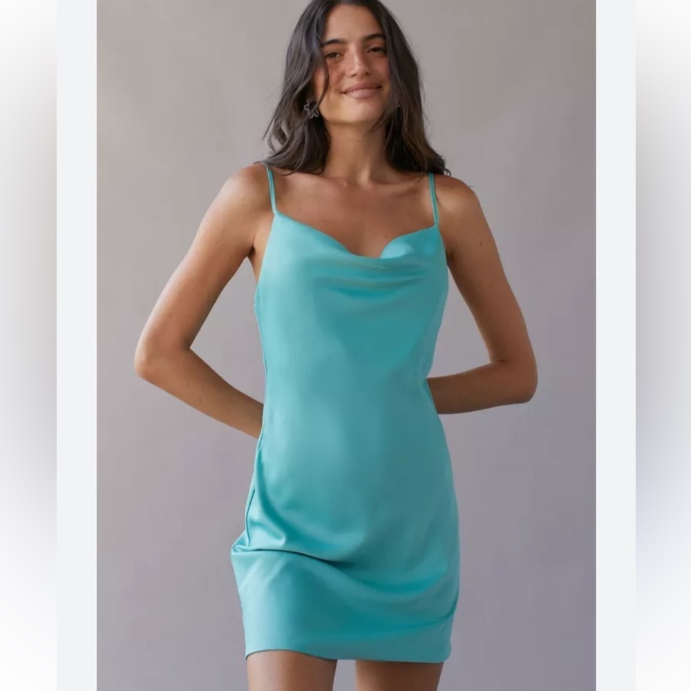 UO Mallory Cowl Neck Slip Dress, Size Small in Teal